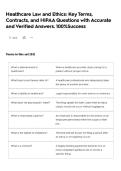 Healthcare Law and Ethics&colon; Key Terms&comma; Contracts&comma; and HIPAA Questions with Accurate and Verified Answers&period; 100&percnt;Success