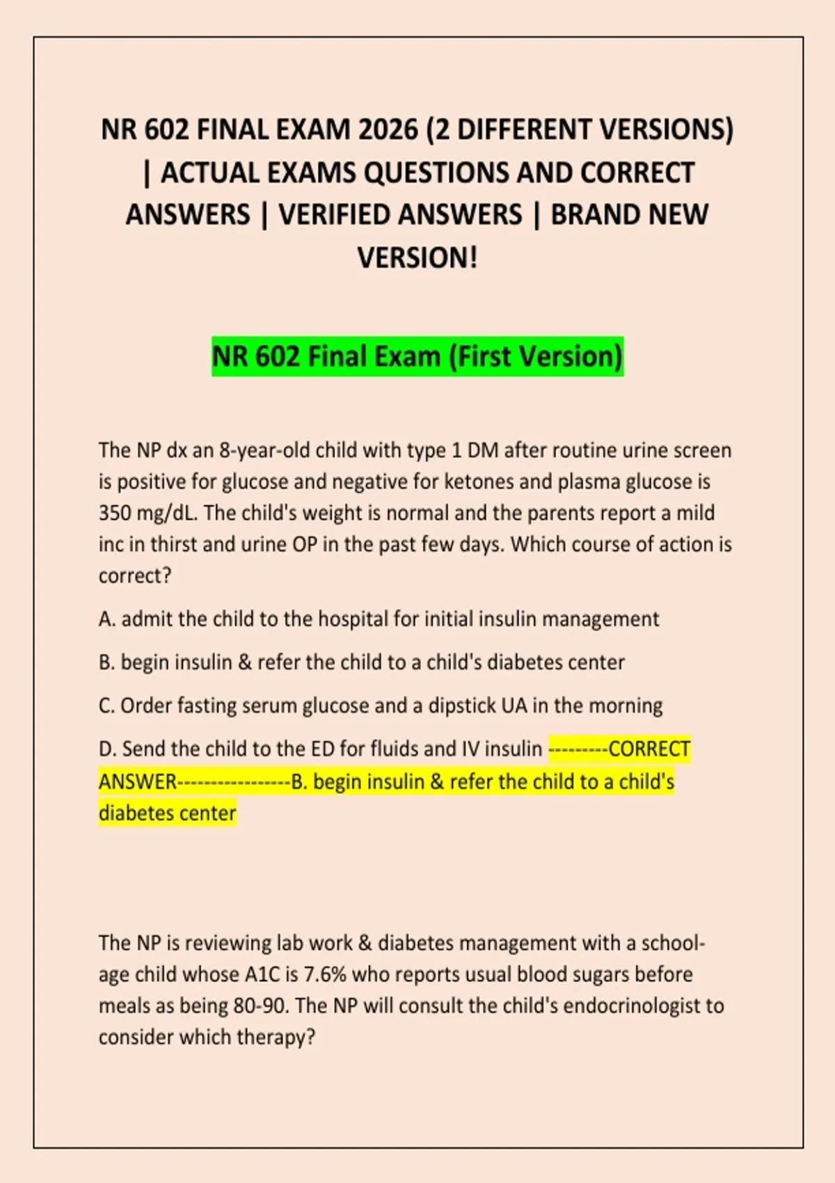 NR 602 FINAL EXAM 2026 (2 DIFFERENT VERSIONS) | ACTUAL EXAMS QUESTIONS ...