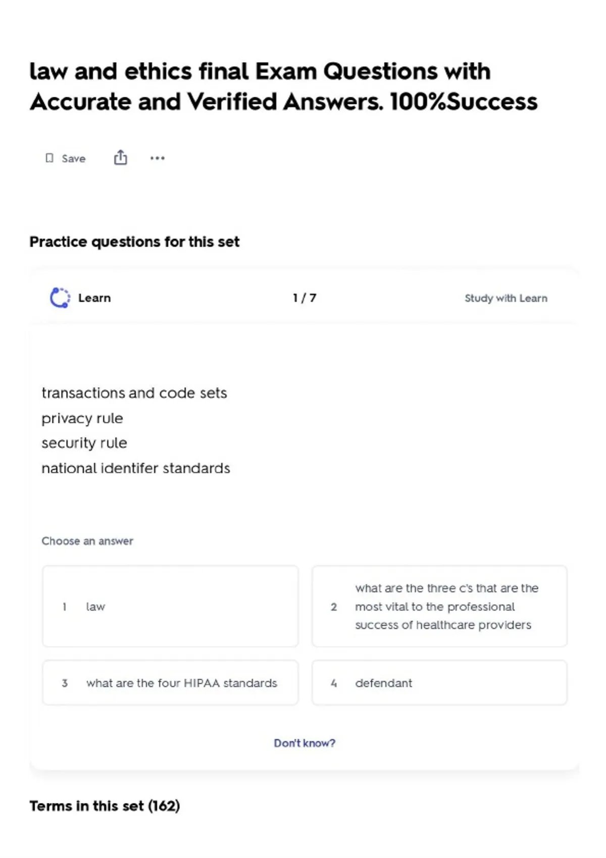 law and ethics final Exam Questions with Accurate and Verified Answers ...