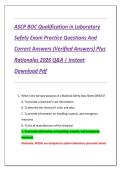 ASCP BOC Qualification in Laboratory  Safety Exam Practice Questions And  Correct Answers &lpar;Verified Answers&rpar; Plus  Rationales 2026 Q&A &vert; Instant  Download Pdf