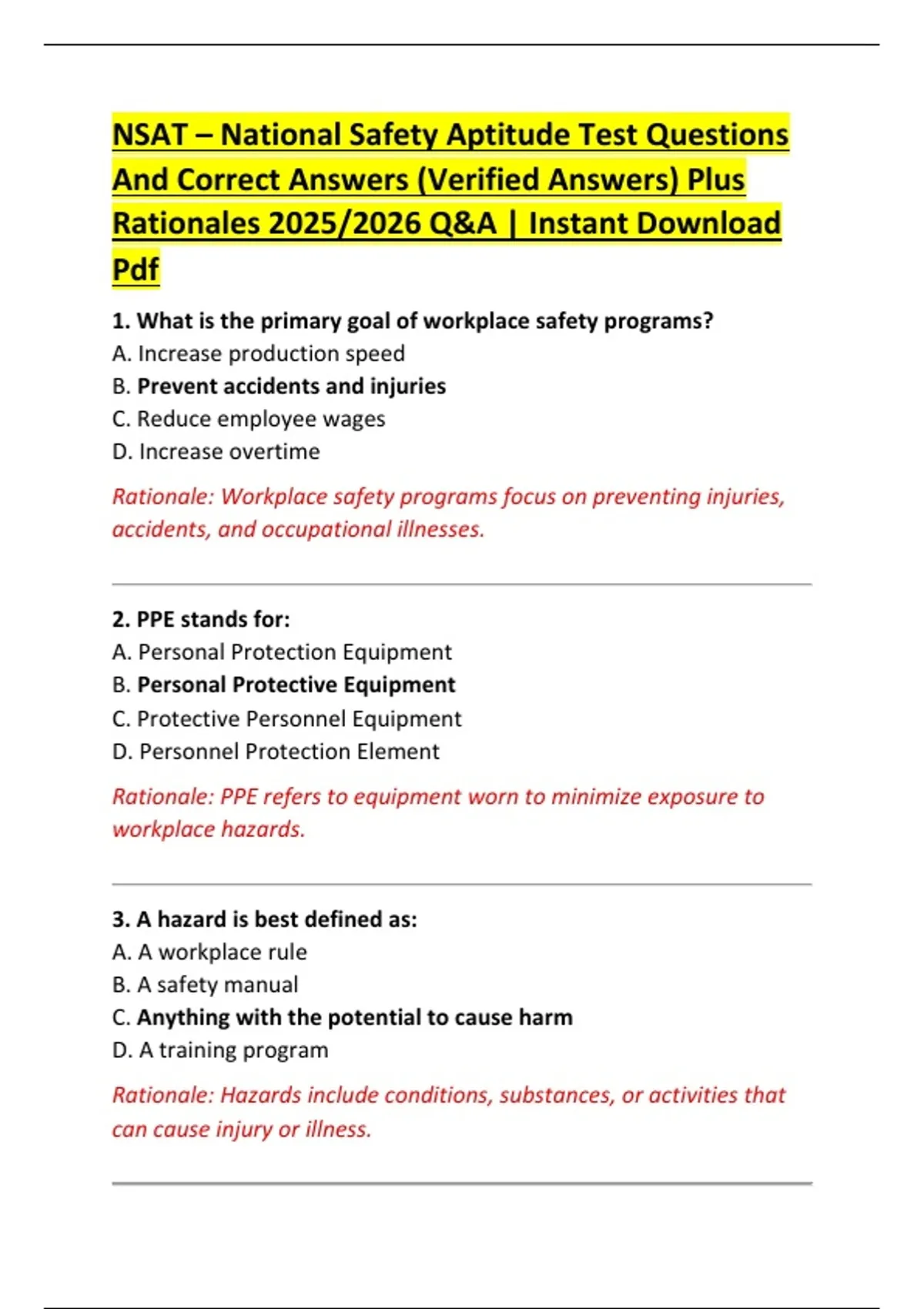 NSAT – National Safety Aptitude Test Questions And Correct Answers ...