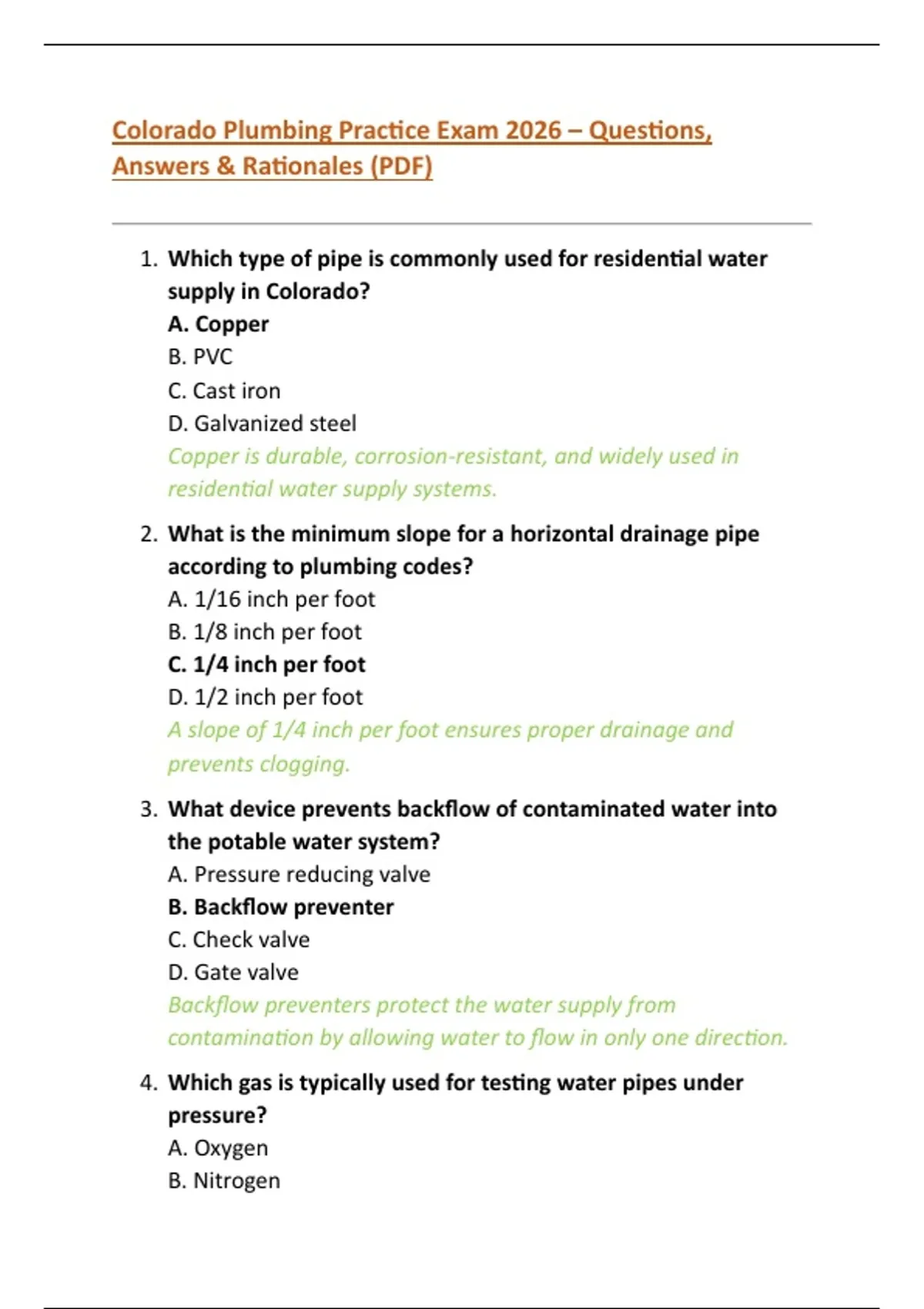 Colorado Plumbing Practice Exam 2026 – Questions, Verified Answers