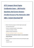 EETC Compact Diesel Engine  Certification Exam &ndash; 100 Practice  Questions And Correct Answers  &lpar;Verified Answers&rpar; Plus Rationales 2026  Q&A &vert; Instant Download Pdf 