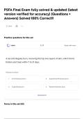 PSFA Final Exam fully solved & updated &lpar;latest version verified for accuracy&rpar; &lpar;Questions &plus; Answers&rpar; Solved 100&percnt; Correct&excl;&excl;
