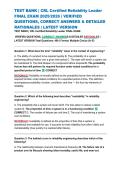 TEST BANK &vert; CRL Certified Reliability Leader FINAL EXAM 2025&sol;2026 &vert; VERIFIED QUESTIONS&comma; CORRECT ANSWERS & DETAILED RATIONALES &vert; LATEST VERSION