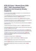 NTR 222 Exam 1-Newest Exam 2026 2027 &vert; 100&percnt; Guaranteed Pass&excl;&excl;  Questions And Answers&vert;&vert; Already  Graded A&plus; 