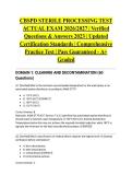 CBSPD STERILE PROCESSING TEST ACTUAL EXAM 2026&sol;2027 &vert; Verified Questions & Answers 2023 &vert; Updated Certification Standards &vert; Comprehensive Practice Test &vert; Pass Guaranteed - A&plus; Graded
