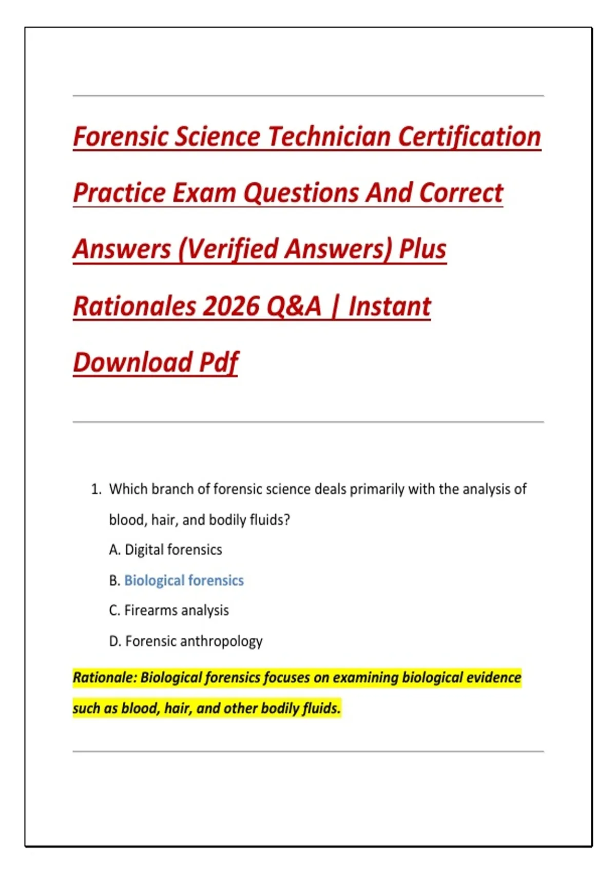 Forensic Science Technician Certification Practice Exam Questions And ...