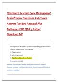 Healthcare Revenue Cycle Management  Exam Practice Questions And Correct  Answers &lpar;Verified Answers&rpar; Plus  Rationales 2026 Q&A &vert; Instant  Download Pdf