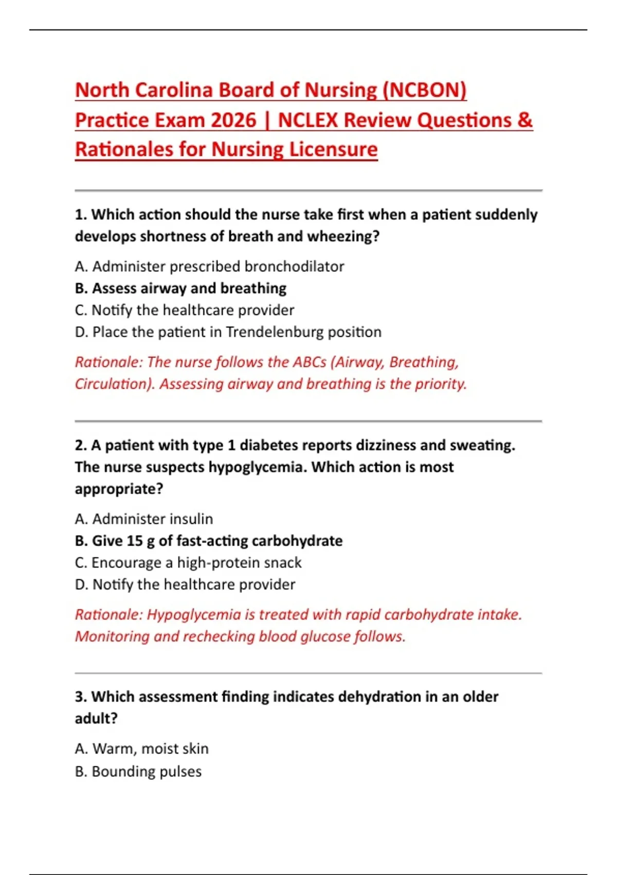 North Carolina Board of Nursing (NCBON) Practice Exam 2026 – NCLEX ...