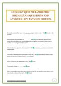 GEOLOGY QUIZ METAMORPHIC ROCKS EXAM QUESTIONS AND ANSWERS 100&percnt; PASS 2026 EDITION