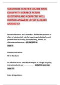 SUBSTITUTE TEACHER COURSE FINAL EXAM WITH CORRECT ACTUAL QUESTIONS AND CORRECTLY WELL DEFINED ANSWERS LATEST ALREADY GRADED A&plus;