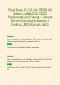 NURS 100 &sol; NURS100 Assessment 1 - 6 & Final Exam &lpar;Latest 2026 &sol; 2027 Updates STUDY BUNDLE PACKAGE WITH SOLUTIONS&rpar; Fundamentals of Nursing &vert; Questions and Answers &vert; Grade A &vert; 100&percnt; Correct &lpar;Verified Answers&rpar; - WCU
