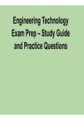 Engineering Technology Exam Prep Study Guide and Practice Questions Complete Verified Answers 2025&sol; 2026