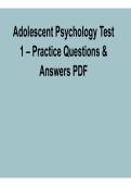 Adolescent Psychology Test 1 Practice Questions and Answers PDF Complete Study Guide 2026&sol; 2027