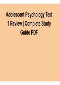 Adolescent Psychology Test 1 Review Complete Study Guide PDF Questions and Answers Verified 2026&sol; 2027