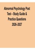 Abnormal Psychology Post Test Study Guide and Practice Questions 2026&ndash;2027 Complete Questions Verified Answers