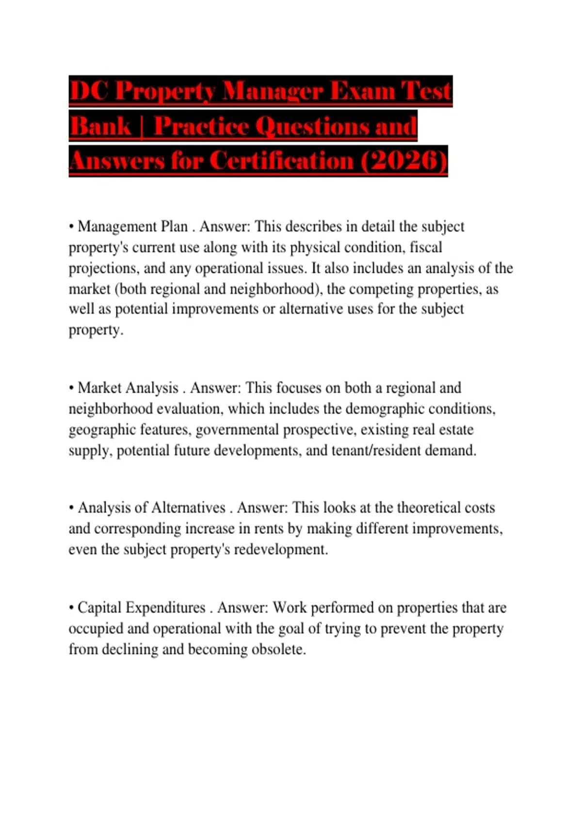 DC Property Manager Exam Test Bank | Practice Questions and Answers for ...