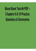 Blood Bank Test 4 PDF Chapters 9 and 10 Practice Questions and Summaries Complete Study Guide Verified Answers 2026&sol; 2027