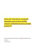 Driver Ed- Final Exam -Complete  questions and correct verified  answers &lpar;detailed answers&rpar; already  graded A&plus; 