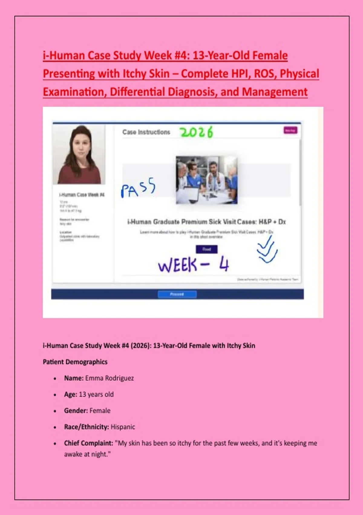 i-Human Case Study Week #4: 13-Year-Old Female Presenting with Itchy ...
