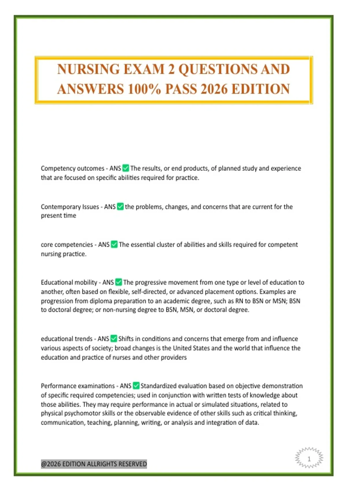 NURSING EXAM 2 QUESTIONS AND ANSWERS 100% PASS 2026 EDITION - NURSING ...