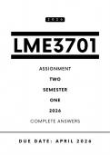 LME3701 Assignment 2 Answers - Semester 1 &comma; 2026 &vert; Due Date April 2026