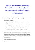 BIOD 121 Module 2 Exam&colon; Digestion and Macronutrients &ndash; Actual Newest Questions with Verified Answers &lpar;2026&sol;2027 Edition&rpar; &ndash; Portage Learning