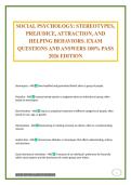 SOCIAL PSYCHOLOGY&colon; STEREOTYPES&comma; PREJUDICE&comma; ATTRACTION&comma; AND HELPING BEHAVIORS&period; EXAM QUESTIONS AND ANSWERS 100&percnt; PASS 2026 EDITION