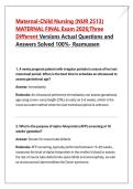 Maternal-Child Nursing &lpar;NUR 2513&rpar;  MATERNAL FINAL Exam 2026&semi;Three  Different Versions Actual Questions and  Answers Solved 100&percnt;- Rasmussen 