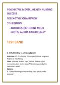 Psychiatric Mental Health Nursing Test Bank 2026 &vert; Clinical Judgement NCLEX-Style Questions &vert; Curtis & Fegley &vert; Psychiatric Mental Health Nursing Test Bank