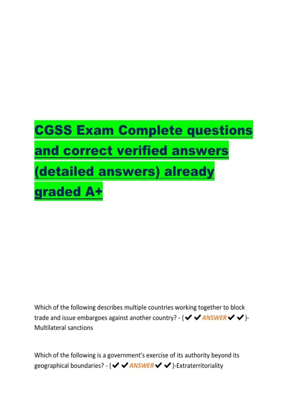 bundle of CGSS Exam Complete questions and correct verified answers ...