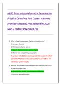 NERC Transmission Operator Examination  Practice Questions And Correct Answers  &lpar;Verified Answers&rpar; Plus Rationales 2026  Q&A &vert; Instant Download Pdf 