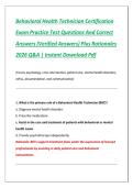 Behavioral Health Technician Certification  Exam Practice Test Questions And Correct  Answers &lpar;Verified Answers&rpar; Plus Rationales  2026 Q&A &vert; Instant Download Pdf