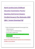 North Carolina Early Childhood  Education Examination Practice  Questions And Correct Answers  &lpar;Verified Answers&rpar; Plus Rationales 2026  Q&A &vert; Instant Download Pdf 