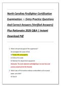 North Carolina Firefighter Certification  Examination &mdash; Entry Practice Questions  And Correct Answers &lpar;Verified Answers&rpar;  Plus Rationales 2026 Q&A &vert; Instant  Download Pdf