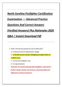 North Carolina Firefighter Certification  Examination &mdash; Advanced Practice  Questions And Correct Answers  &lpar;Verified Answers&rpar; Plus Rationales 2026  Q&A &vert; Instant Download Pdf 