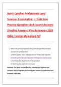 North Carolina Professional Land  Surveyor Examination &mdash; State Law  Practice Questions And Correct Answers  &lpar;Verified Answers&rpar; Plus Rationales 2026  Q&A &vert; Instant Download Pdf 