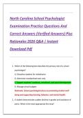 North Carolina School Psychologist  Examination Practice Questions And  Correct Answers &lpar;Verified Answers&rpar; Plus  Rationales 2026 Q&A &vert; Instant  Download Pdf 
