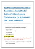 Compilation Bundle for North Carolina Security Guard Licensing Examinations Practice Questions And Correct Answers &lpar;Verified Answers&rpar; Plus Rationales 2026 Q&A &vert; Instant Download Pdf