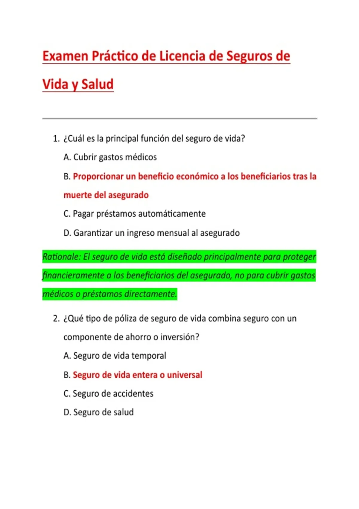Examen Práctico de Licencia de Seguros de Vida y Salud - Práctico de ...