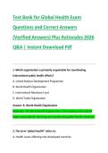 Test Bank for Global Health Exam  Questions and Correct Answers  &lpar;Verified Answers&rpar; Plus Rationales 2026  Q&A &vert; Instant Download Pdf