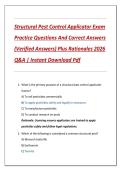 Structural Pest Control Applicator Exam  Practice Questions And Correct Answers  &lpar;Verified Answers&rpar; Plus Rationales 2026  Q&A &vert; Instant Download Pdf
