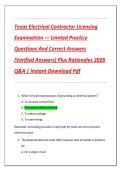 Texas Electrical Contractor Licensing  Examination &mdash; Limited Practice  Questions And Correct Answers  &lpar;Verified Answers&rpar; Plus Rationales 2026  Q&A &vert; Instant Download Pdf 