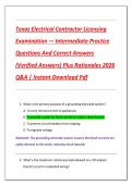 Texas Electrical Contractor Licensing  Examination &mdash; Intermediate Practice  Questions And Correct Answers  &lpar;Verified Answers&rpar; Plus Rationales 2026  Q&A &vert; Instant Download Pdf 