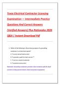 Texas Electrical Contractor Licensing  Examination &mdash; Intermediate Practice  Questions And Correct Answers  &lpar;Verified Answers&rpar; Plus Rationales 2026  Q&A &vert; Instant Download Pdf 