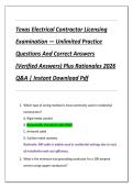 Compilation Bundle for Texas Electrical Contractor Licensing Examinations Practice Questions And Correct Answers &lpar;Verified Answers&rpar; Plus Rationales 2026 Q&A &vert; Instant Download Pdf