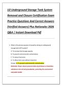U2 Underground Storage Tank System  Removal and Closure Certification Exam  Practice Questions And Correct Answers  &lpar;Verified Answers&rpar; Plus Rationales 2026  Q&A &vert; Instant Download Pdf