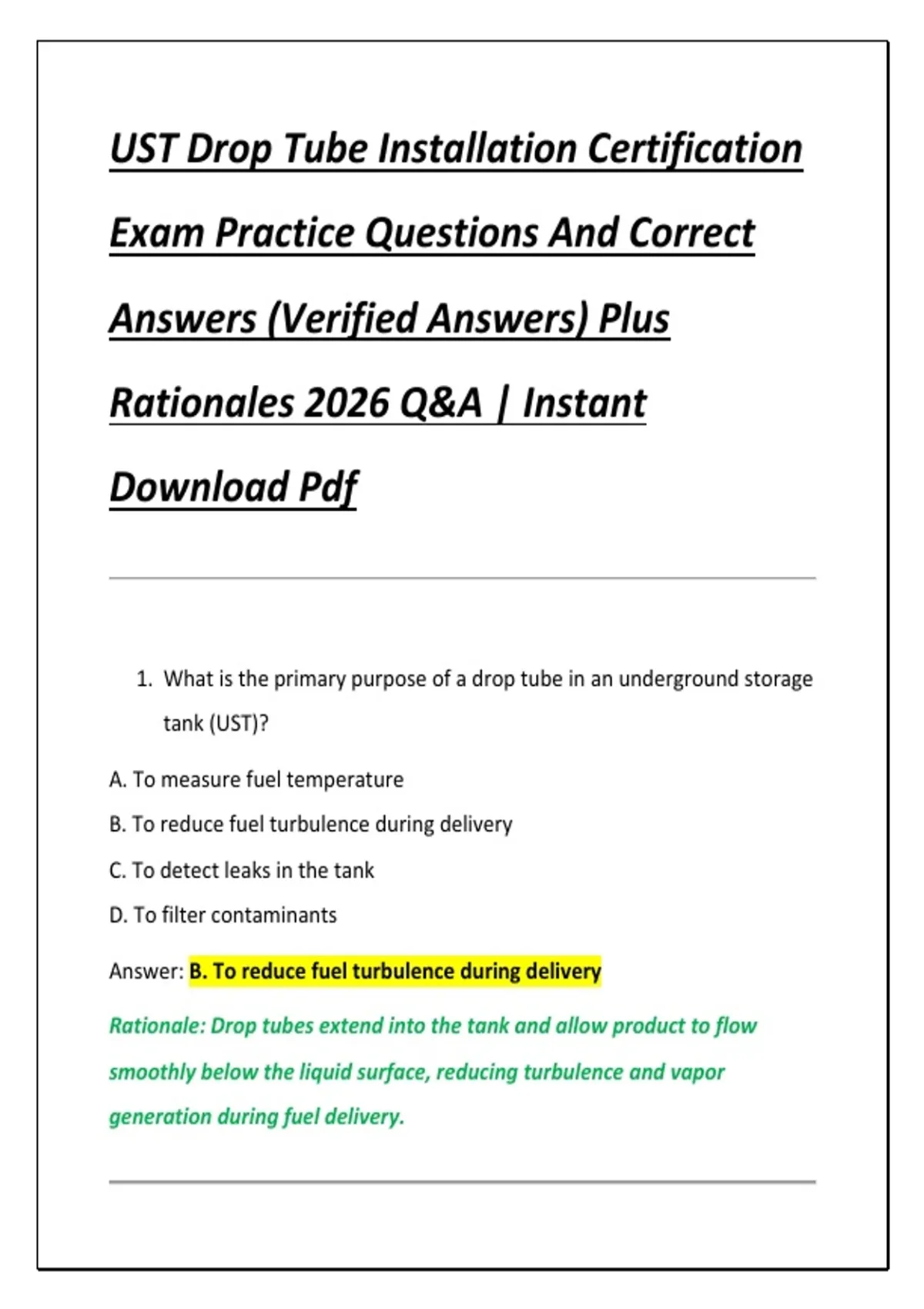 UST Drop Tube Installation Certification Exam Practice Questions And ...