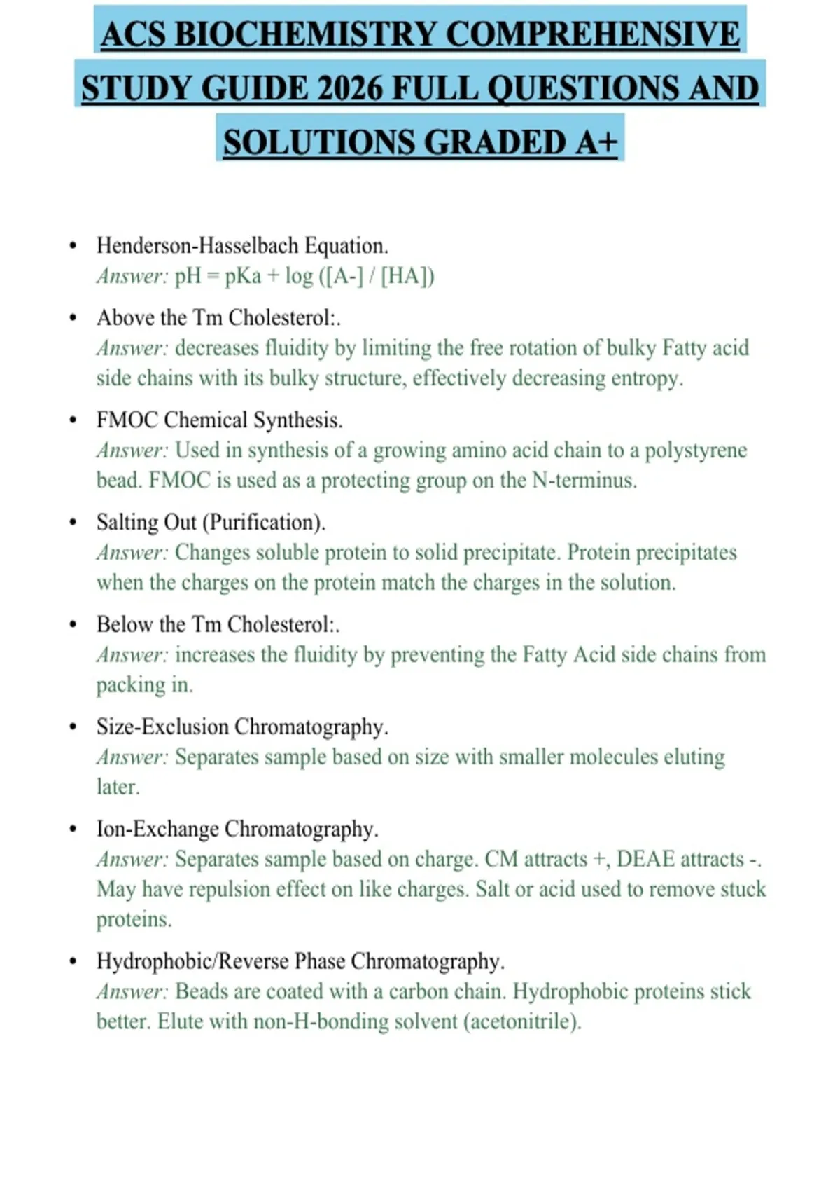 ACS BIOCHEMISTRY COMPREHENSIVE STUDY GUIDE 2026 FULL QUESTIONS AND ...